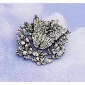Vintage Silver Floral Butterfly Brooch by Birds & Blooms - S27